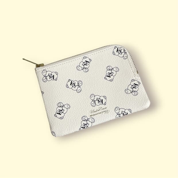 언더커버 테디 프린팅 지퍼 지갑 화이트