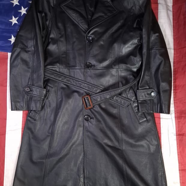 새제품급 90's 국내산 리얼레더 싱글 트렌치코트