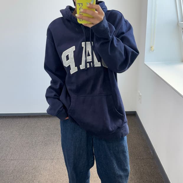 Gap 갭 그레이 로고 네이비 후드티