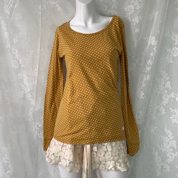 빈티지 개나리 땡땡이 모리 긴팔 1069 모리걸 y2k 스트릿 갸루 펑키