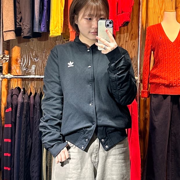 L 아디다스 파이어버드 빅로고 코튼 블랙 블루종