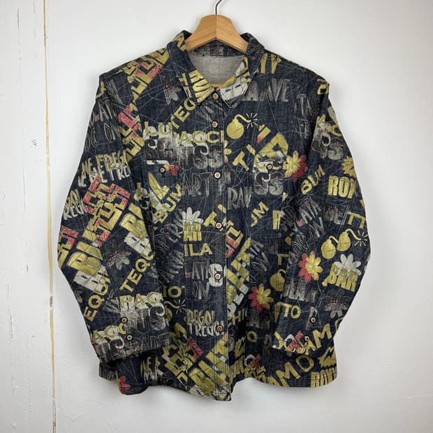 빈티지JPN  패턴 데님 셔츠 F