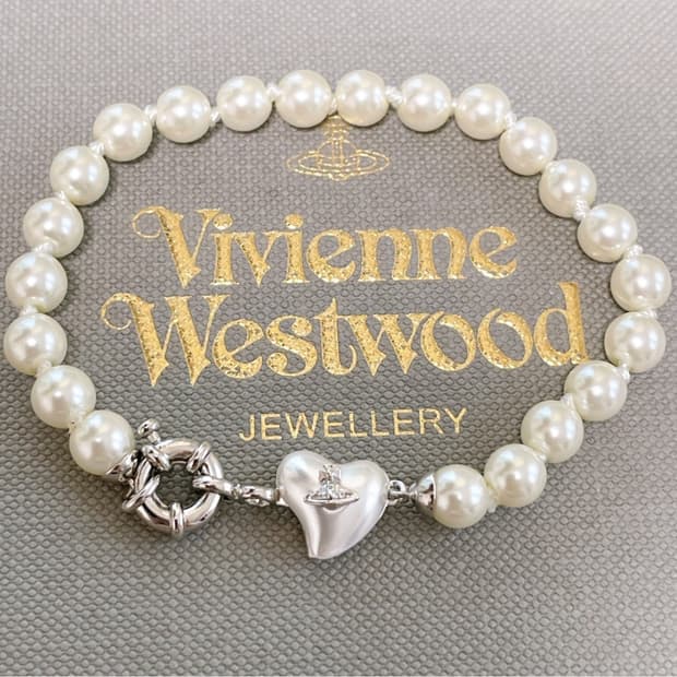 비비안웨스트우드 아카이브 은장 orb 하트 참 진주 펄 브레이슬릿 팔찌