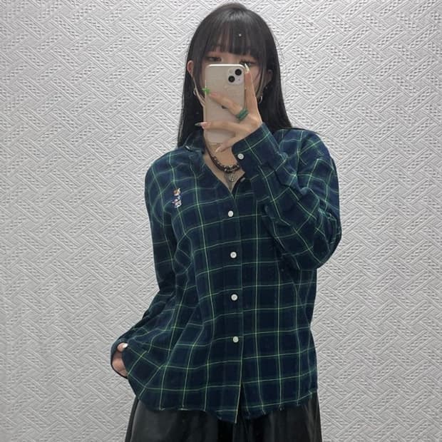 예일 베어자수 버튼다운 컨트리 체크 딥그린 셔츠 L C09276