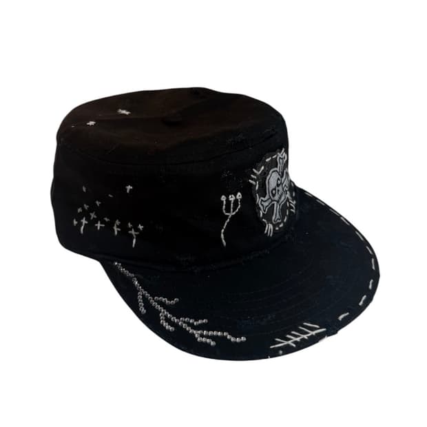 VINTAGE sashiko Skull Custom Pillbox Cap