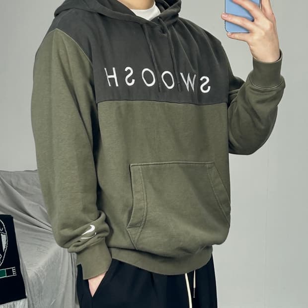 나이키 더블 스우시 카키 후드티 XL 