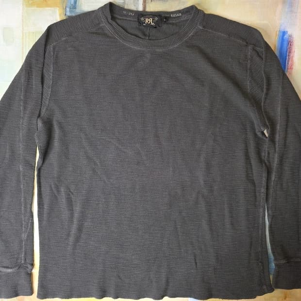 90s RRL 더블알엘 와플 니트 크루넥 롱 슬리브 티셔츠 그레이