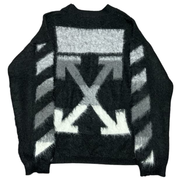 오프화이트 디아고날 브러쉬드 모헤어 니트 스웨터