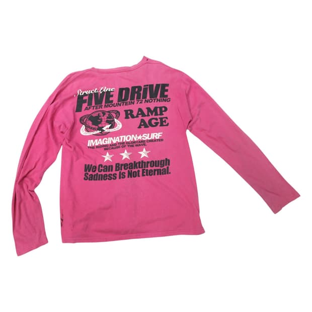 빈티지 핫핑크 "FIVE DRIVE" 그래픽 롱슬리브 티셔츠 (L)