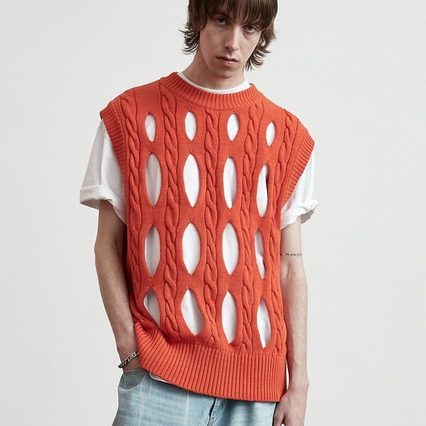 IEY 오렌지 케이블 니트