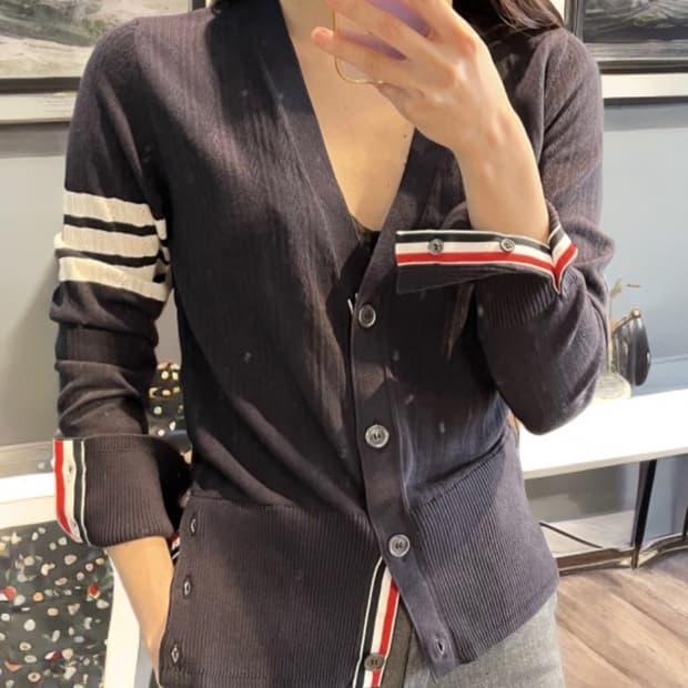 톰브라운 밀라노 스티치 가디건 네이비