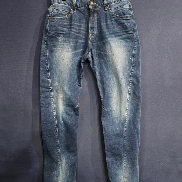 에비수 블루 남성 슬림핏 허리 32 스판 데님팬츠 