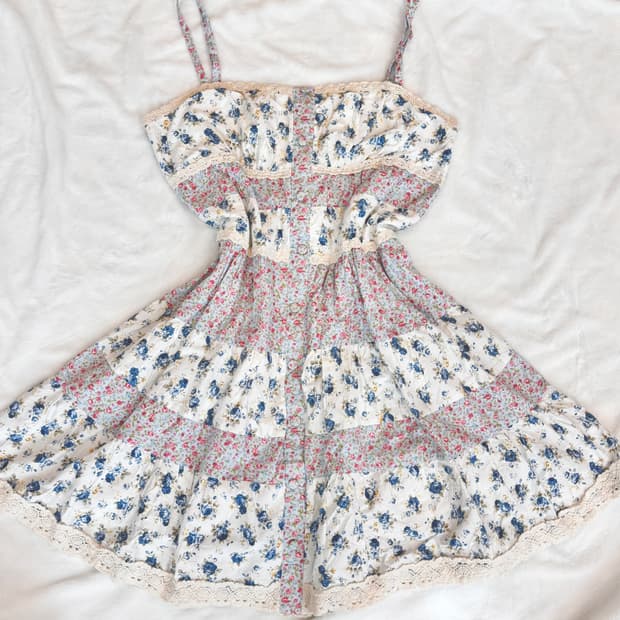 리즈리사 잔꽃 플라워 레이스 캉캉 모리걸 패치워크 원피스