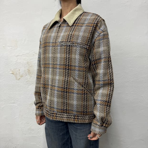 몽키타임 21AW 믹스 체크 패턴 폴리에스터 혼방 고블린 집업 워크 자켓