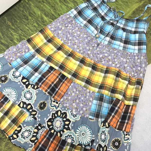 착샷ㅇ 빈티지 하구미 패치워크 롱 스커트 모리걸 히피 