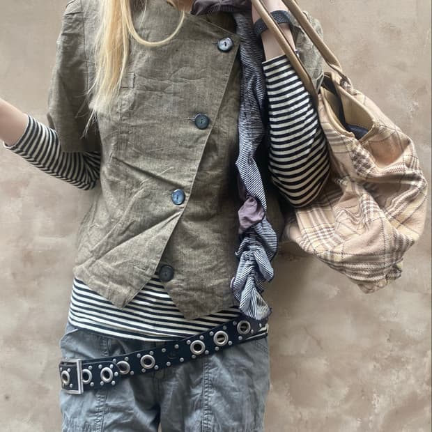 Khaki brown asymmetrical button jacket
