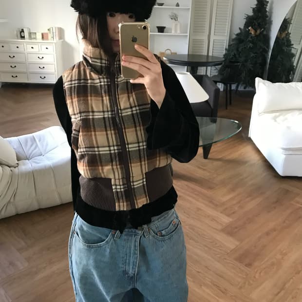 vintage check pattern vest