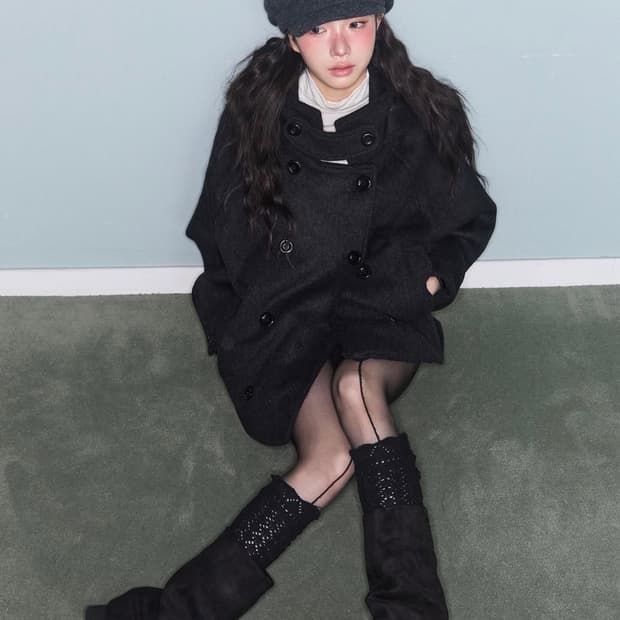 Mireco 미레코 hooded double half coat 차콜