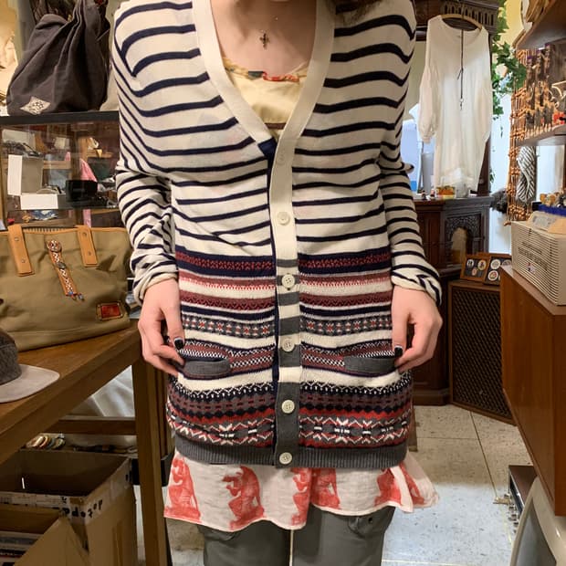 사카이 노르딕 패턴 스트라이프 가디건