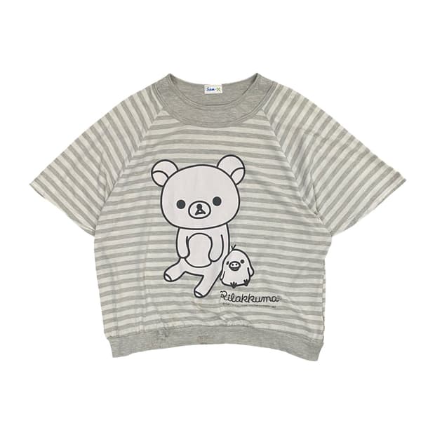 Japanese vtg 리락쿠마 스트라이프 레이어드 반팔 티셔츠