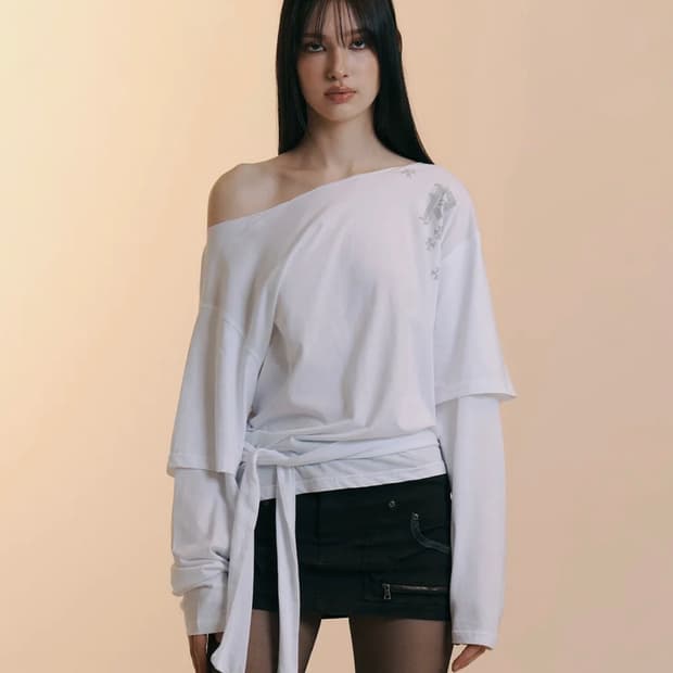 플리즈노팔로우 Noice Tie Long Sleeve Top (White
