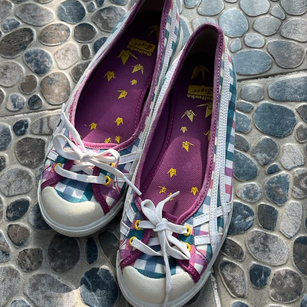 빈티지 오니츠카 타이거 체크무늬 플랫슈즈