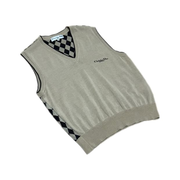 크리스찬 디올 스포츠 베이지 아가일 패턴 베스트