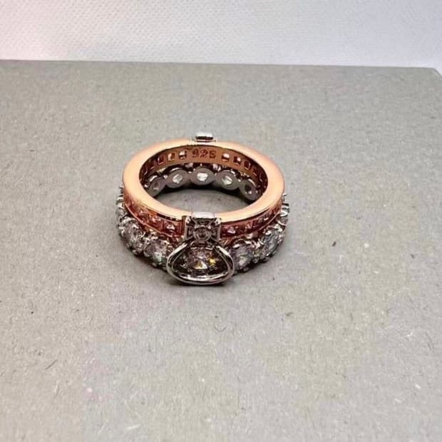 비비안웨스트우드 아카이브 실버 크리스탈 orb 로즈골드 2단 레이어 링