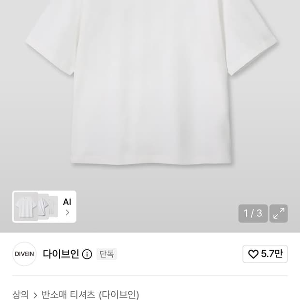다이브인 크롭티셔츠 화이트 1사이즈