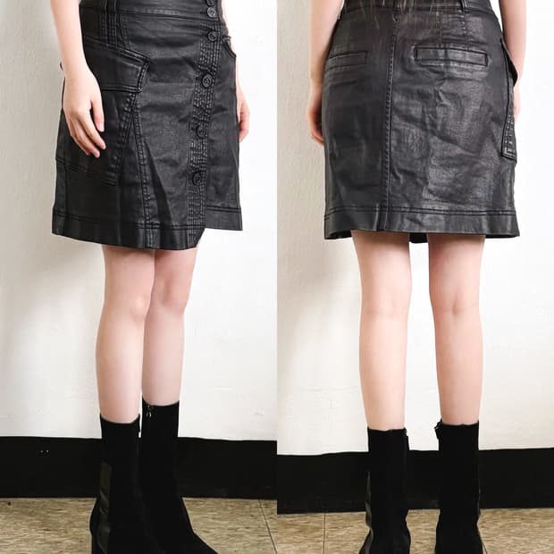 egoist 사선 버튼 왁스코팅 데님 스커트