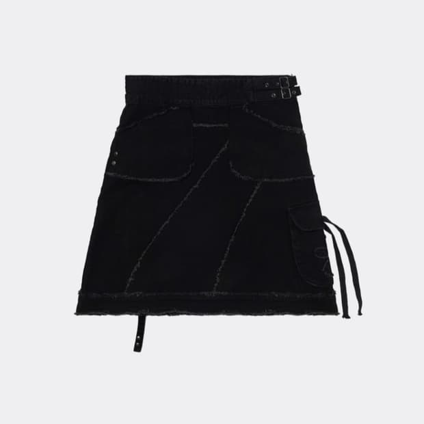 FLOWER POCKET SKIRT-BLACK