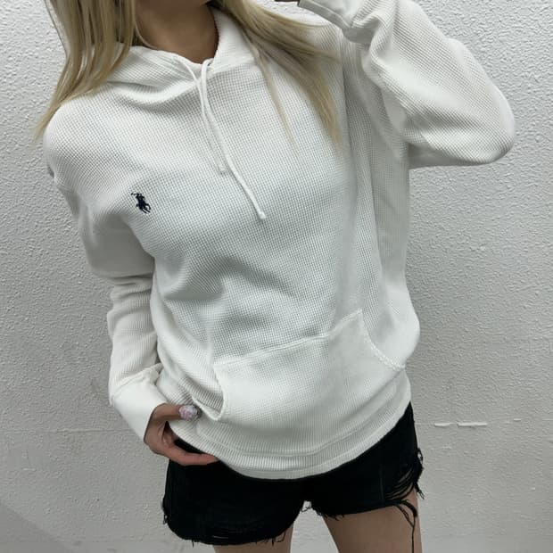 폴로 랄프로렌 네이비포니 화이트 와플 후드티 XL