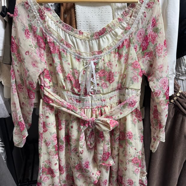 deary 히메갸루 히메카지 플로럴 쉬폰 원피스 라떼갸루 오네갸루