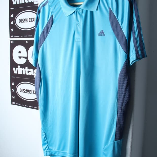 (2XL) 아디다스 반팔 카라 티셔츠 빅사이즈 기능성 블루-H34350