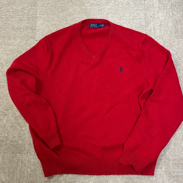 폴로 랄프로렌 양모 울 브이넥 레드 