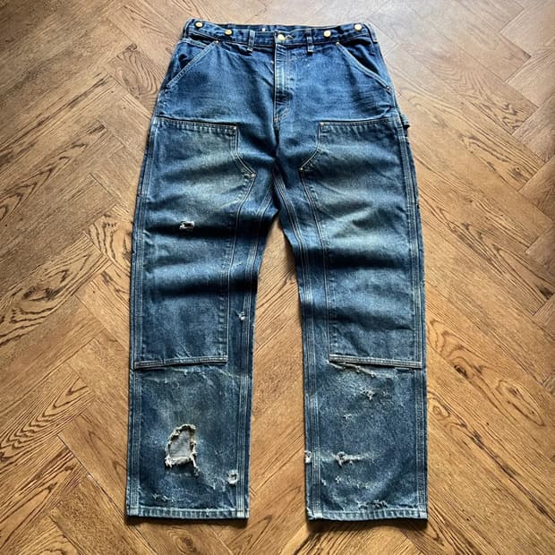 [36]칼하트 USA 빈티지 데미지드 더블니 데님 팬츠