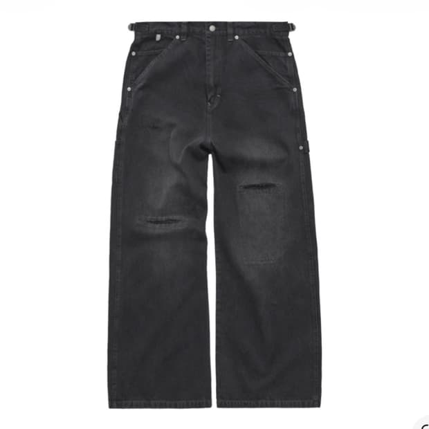 폴리테루 데미지드 카펜터 팬츠 워시드 블랙