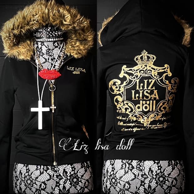 LIZ LISA DOLL 갸루 퍼 레터링 금박 후드집업