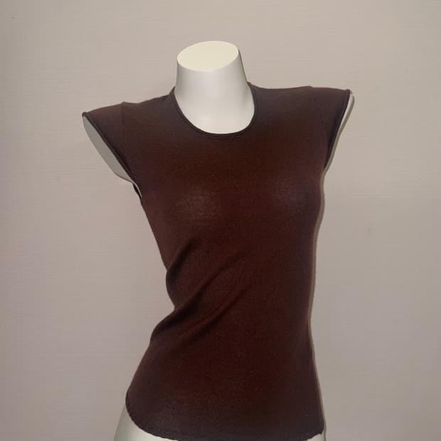 빈티지 브라운 캐시미어 니트 슬리브리스