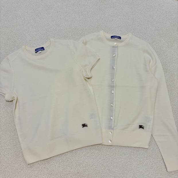 버버리 런던 반팔,가디건 앙상블 세트 아이보리