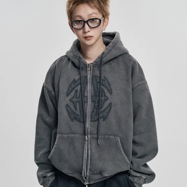 이지노이지 워시드 크롭 후드 집업 그레이 1사이즈