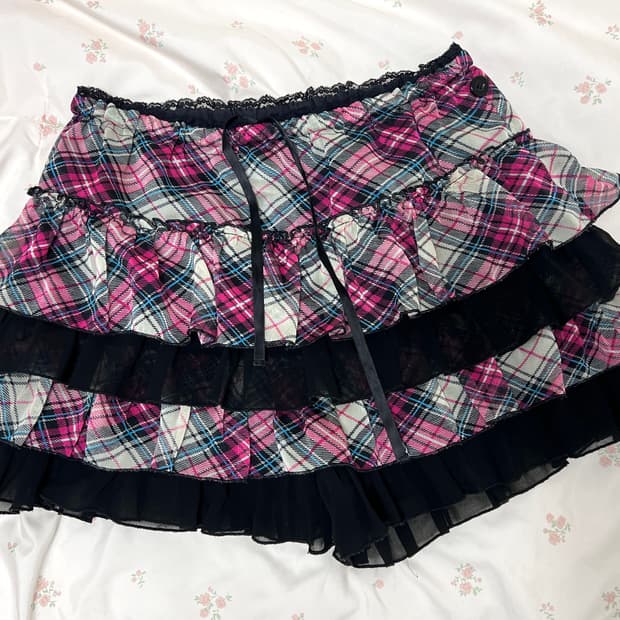 알곤퀸즈 빈티지 체크 캉캉스커트 치마바지 큐롯 갸루 펑크