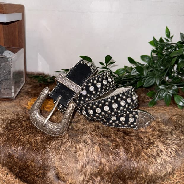 Guess black cubic stud western belt