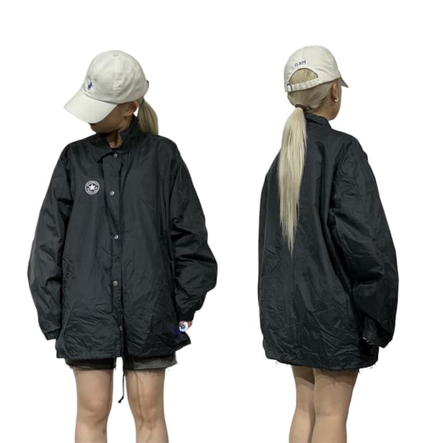 컨버스 블랙 로고 바람막이 오버핏 트랙 자켓 L