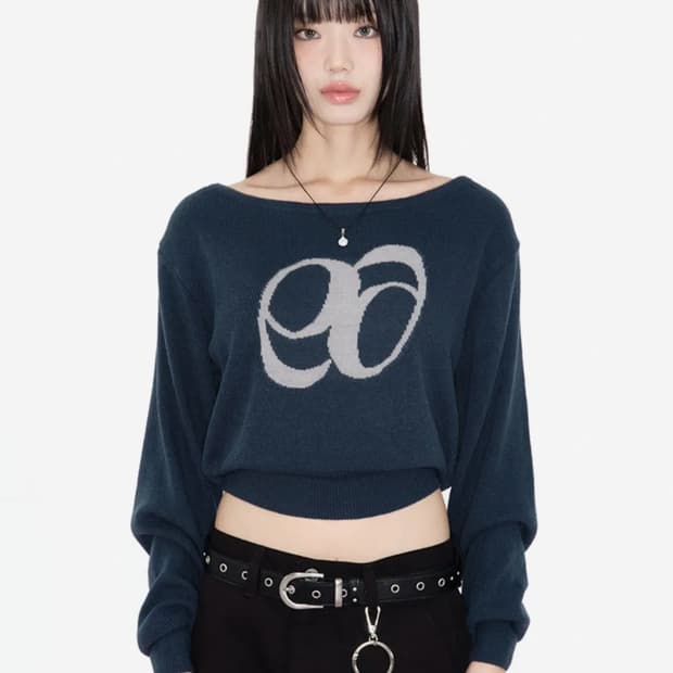 애즈온 보트넥 니트 블루 그린