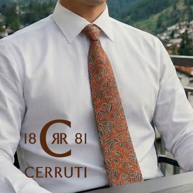 세루티 실크 오렌지 나뭇잎 모티브 넥타이 9cm A+등급 E945