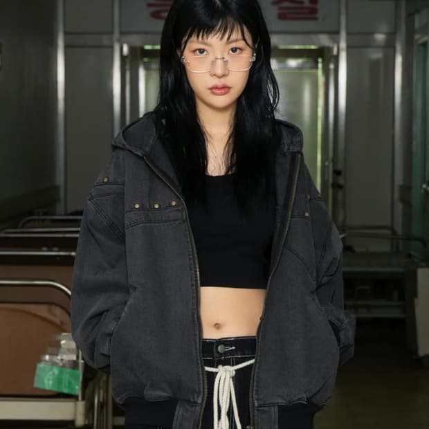 글랙 더블요크 데님 후드집업 