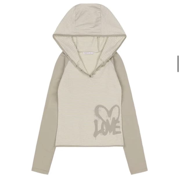 팬시클럽 러브 스트라이프 후드 베이지
