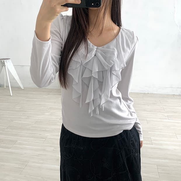 Soft Gray Ruffle Top