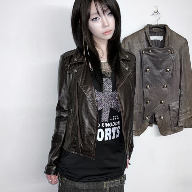 시스템 다크 브라운 라이더 레더 자켓